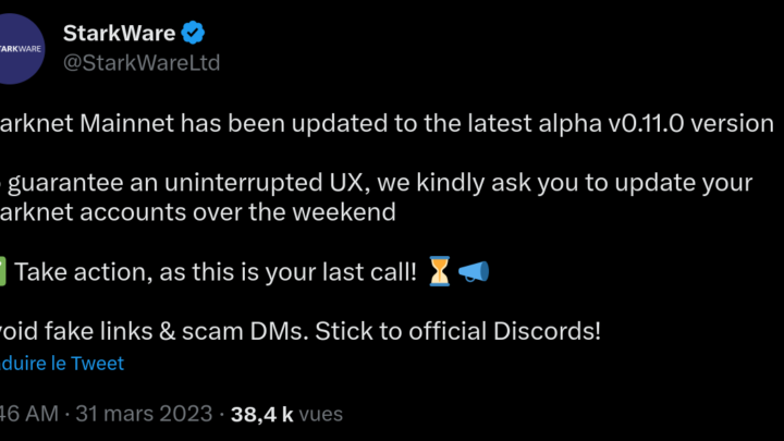 Starknet : mettez à jour votre wallet pour ne pas perdre vos cryptomonnaies