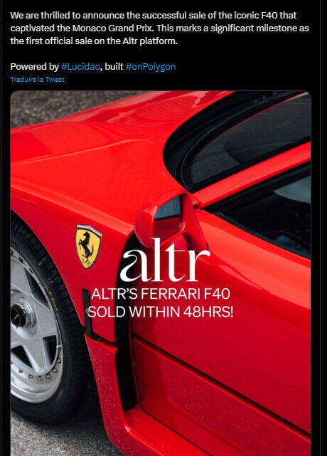 Une iconique Ferrari F40 s’est vendue pour 2,5 millions de dollars sur Polygon