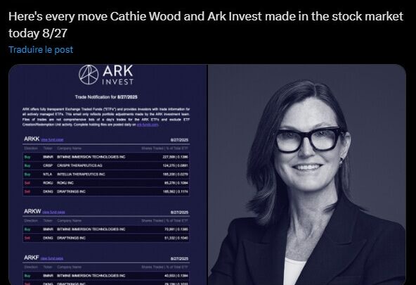 Ethereum : ARK Invest de Cathie Wood achète pour 15 millions de dollars d’actions BitMine