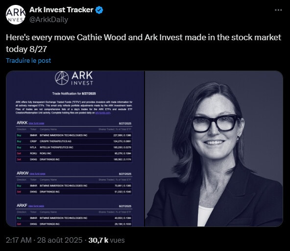 Ethereum : ARK Invest de Cathie Wood achète pour 15 millions de dollars d’actions BitMine