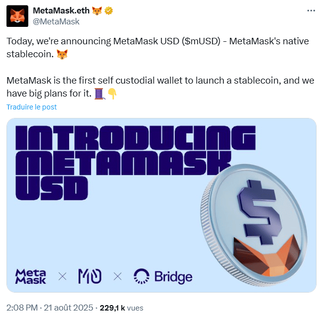 MetaMask dévoile son stablecoin mUSD sur Ethereum et Linea