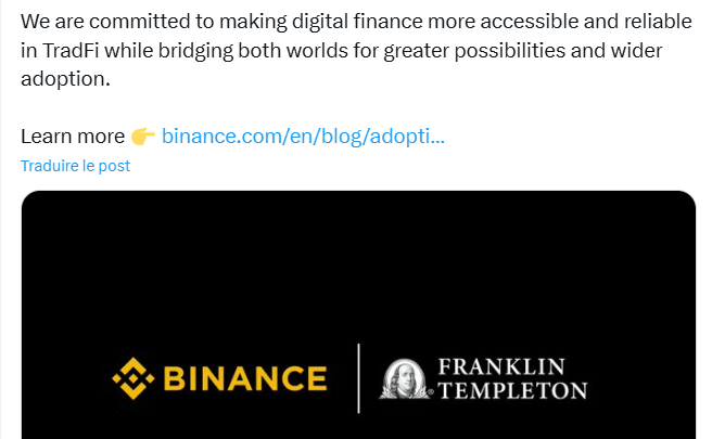 Binance et Franklin Templeton s’associent pour la tokenisation des actifs financiers