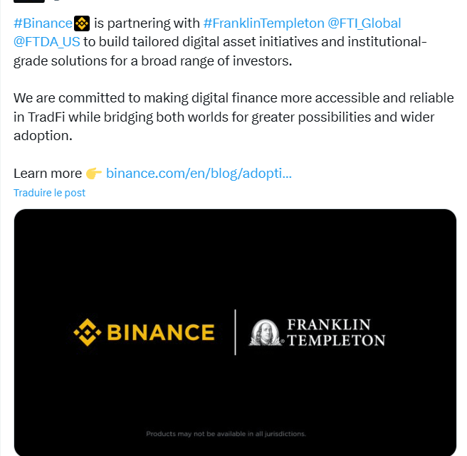 Binance et Franklin Templeton s’associent pour la tokenisation des actifs financiers