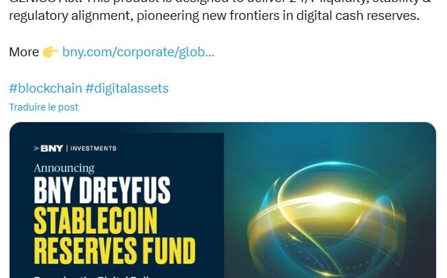 Crypto : la banque BNY Mellon lance un fonds de réserve pour les stablecoins
