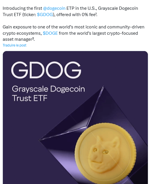 ETF cryptos : Grayscale lance ses fonds sur Dogecoin (GDOG) et XRP (GXRP) à la bourse de New York