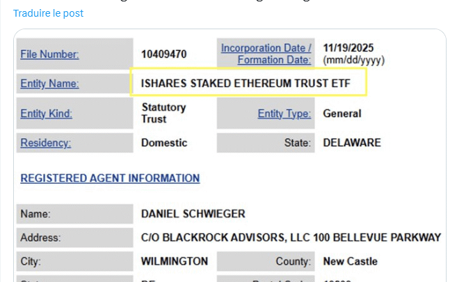 ETF Ethereum : BlackRock veut lancer un fonds ETH avec staking intégré