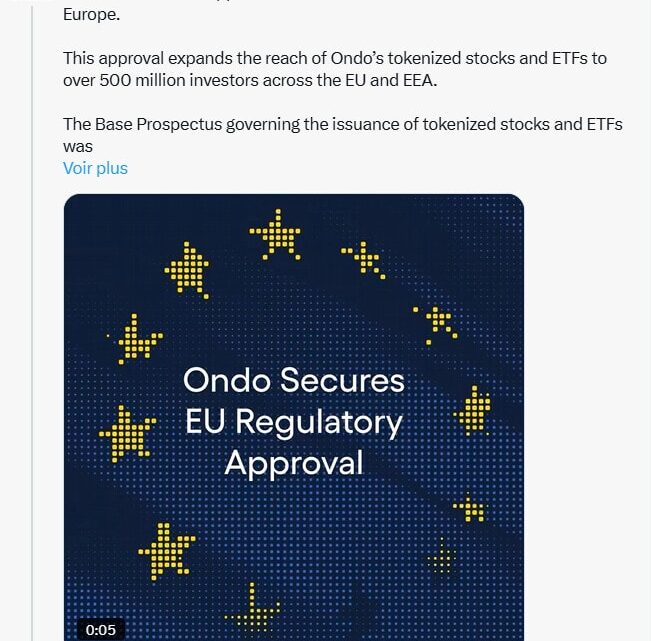 Ondo obtient le feu vert des régulateurs pour offrir des actions et ETF tokenisés dans toute l’Europe