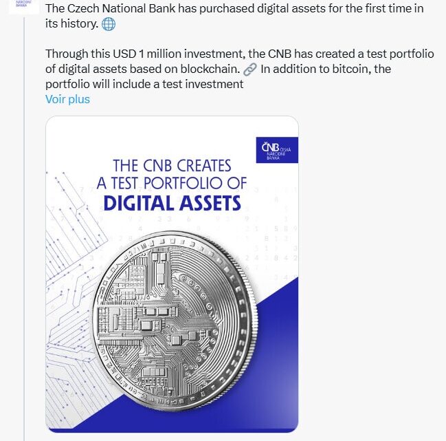 Bitcoin : la Banque centrale de République Tchèque achète 1 million $ de cryptomonnaies