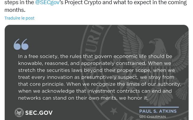 Cryptos : Quels tokens sont des valeurs mobilières (securities) ? Le patron de la SEC répond