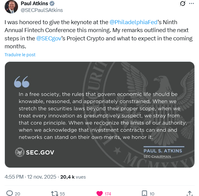 Cryptos : Quels tokens sont des valeurs mobilières (securities) ? Le patron de la SEC répond