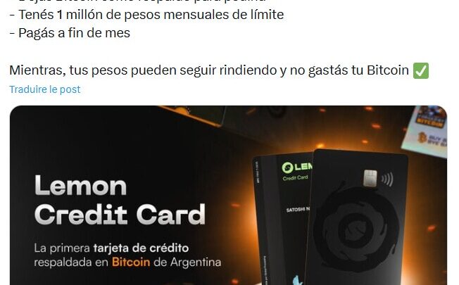Bitcoin : Lemon lance une carte de crédit révolutionnaire basée sur le BTC en Argentine