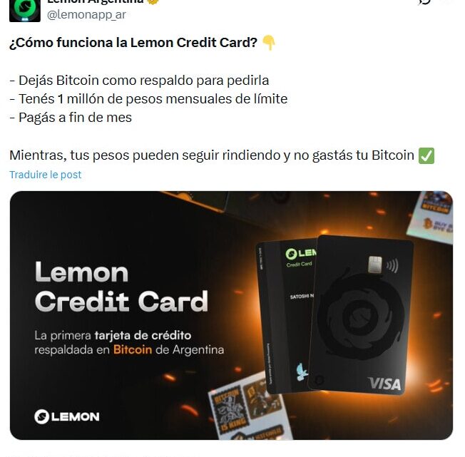 Bitcoin : Lemon lance une carte de crédit révolutionnaire basée sur le BTC en Argentine