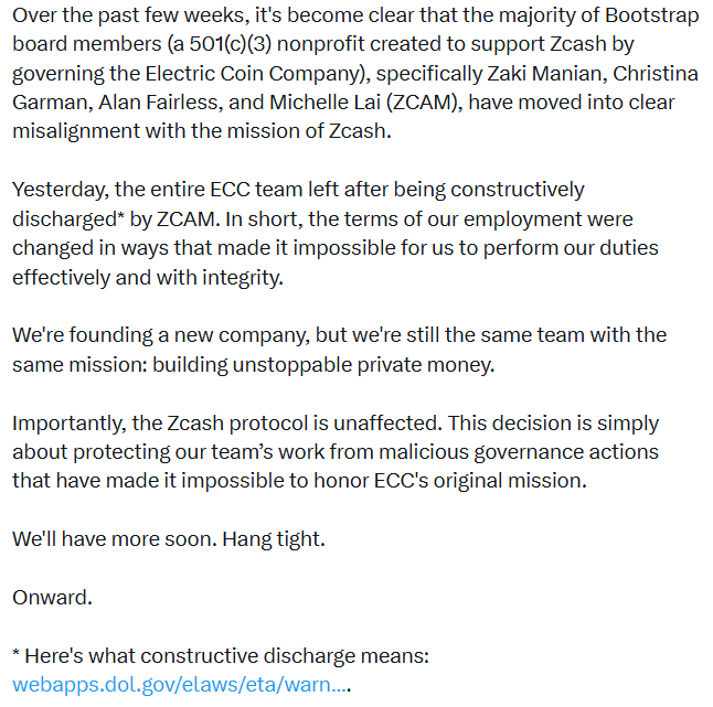 Zcash : les développeurs quittent la société d’origine du ZEC, qui s’écroule de -20%