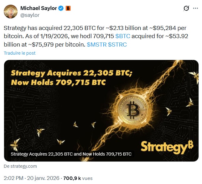 Bitcoin : avec son dernier achat de 2 milliards $, Strategy dépasse les 700 000 BTC en réserve