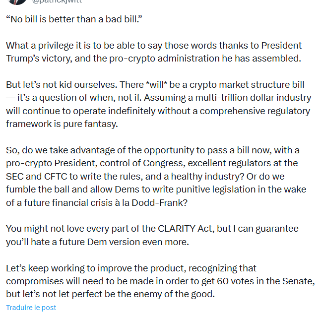 États-Unis : le Conseil crypto de la Maison-Blanche défend le CLARITY Act face à Coinbase