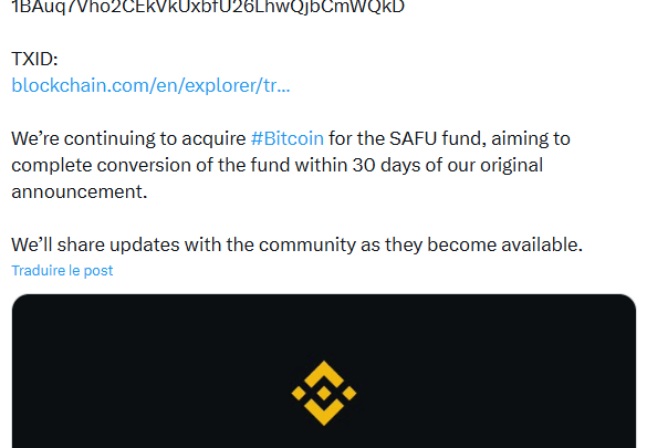 Bitcoin : Binance investit 300 millions $ de plus dans 4 225 BTC pour son fonds SAFU