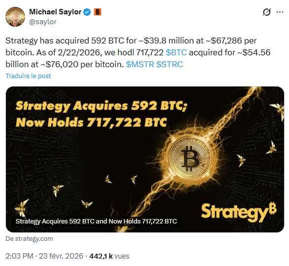 « Si Bitcoin ne va pas à zéro, il ira à 1 million $ » : Michael Saylor et Strategy achètent encore 592 BTC