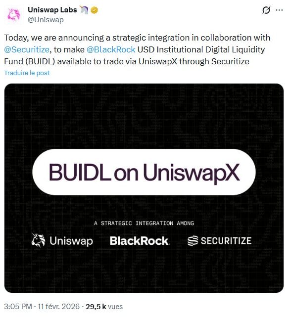 BlackRock intègre son fonds tokenisé BUIDL à la DeFi sur Uniswap via Securitize