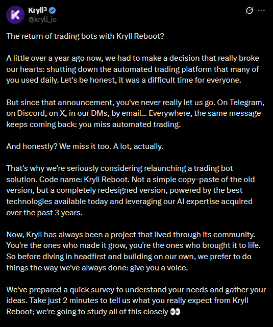 Kryll Reboot : le comeback inattendu des bots de trading ?