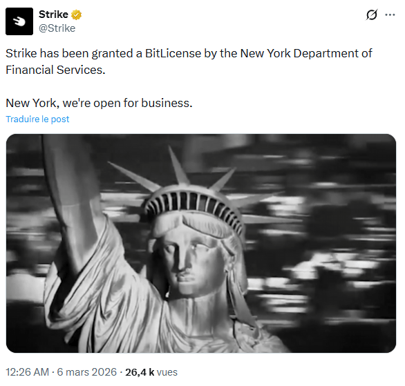 Bitcoin : Strike obtient la rarissime BitLicense pour proposer ses services BTC à New York