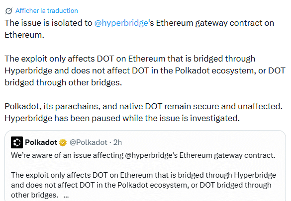 Piratage du Hyperbridge de Polkadot : 1 milliard de DOT créés sur Ethereum rapportent 240 000 $ au hacker