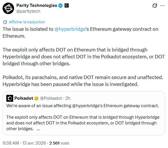 Piratage du Hyperbridge de Polkadot : 1 milliard de DOT créés sur Ethereum rapportent 240 000 $ au hacker
