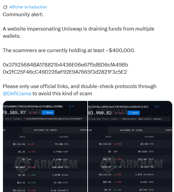 Fausses publicités Uniswap sur Google : déjà 400 000 $ de cryptos volées par des escrocs