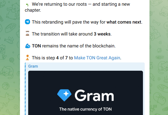 Telegram : The Open Network  renomme le TON en GRAM, la crypto explose de 15% !